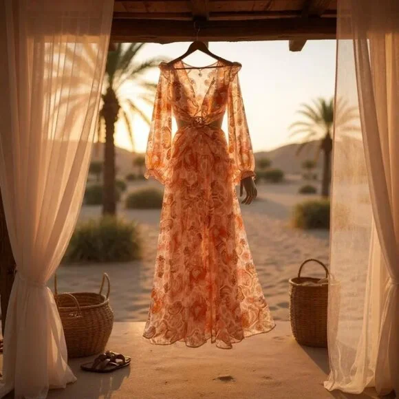 New AKIRA Floral Orange Maxi Dress(never used) - Picture 2 of 9